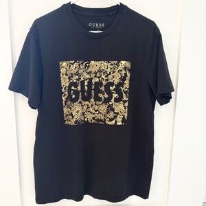 GUESS Men’s Black Gold Graphic Logo Tee Shirt size Large